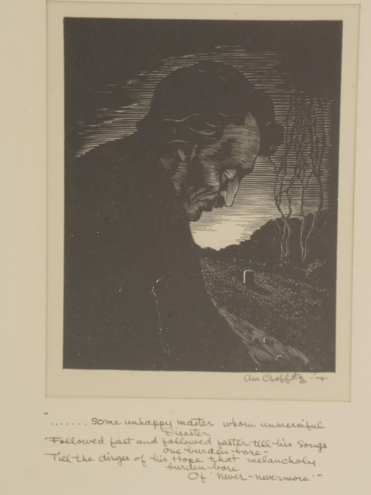 AMERICAN WOOD ENGRAVING EDGAR POE BY ASA CHAFFETZ PIC-1